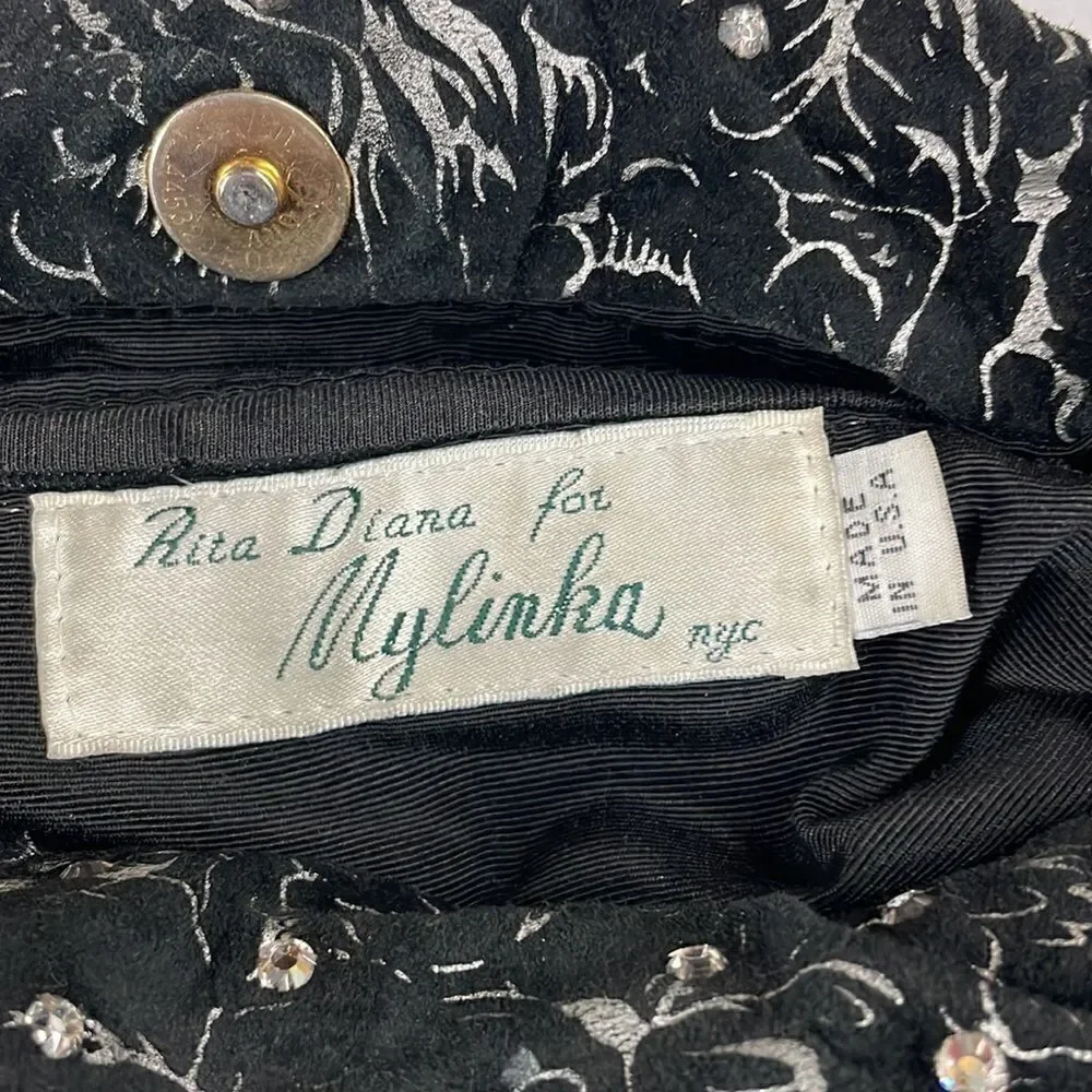 VTG Vintage Rita Diana for Mylinka Made in the USA Black w/ Rhinestones Purse